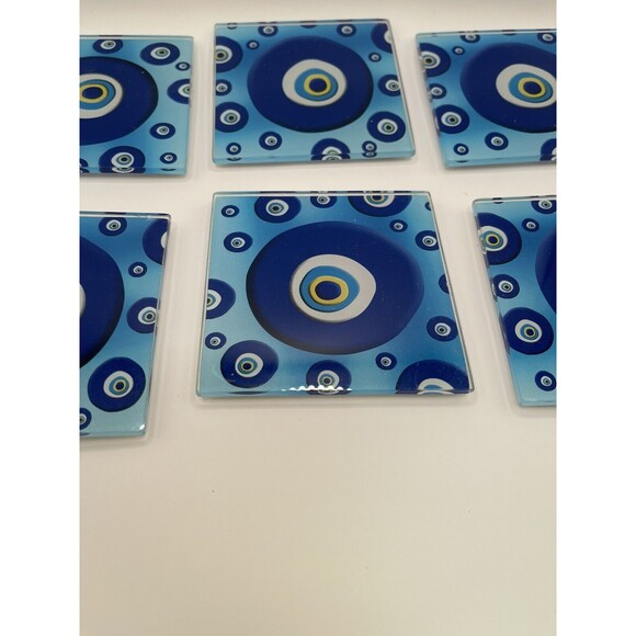 BAR Glass Set of 6 Evil Eye Print Coasters - Picture 4 of 5